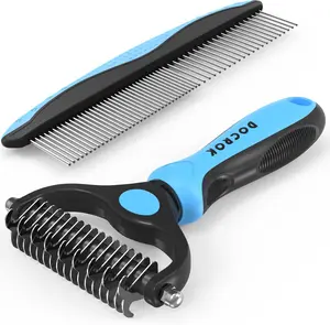 Pet Grooming Deshedding Brush & Metal Comb for Dogs and Cats