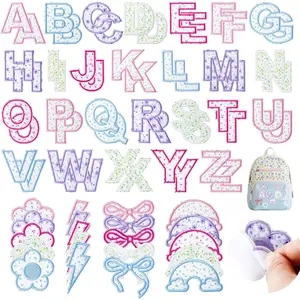 72 Pcs Floral Patches for Girls Self Letter Patches Stick on Stickers for Clothes,Include 52 A-Z Embroidered Letter Patch,20 Flower Bowknot Sew on Patch for Backpack Dress