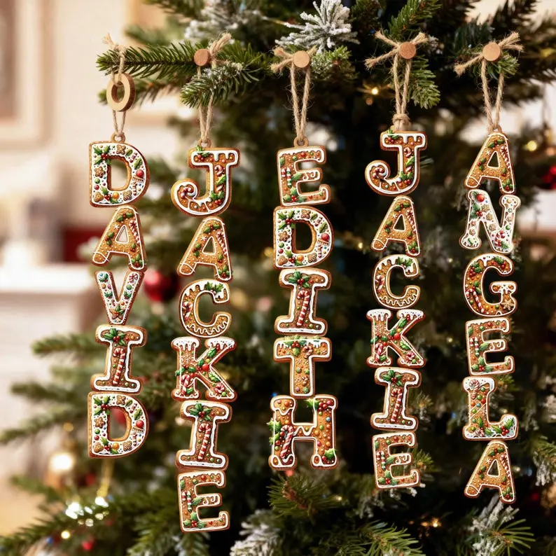 [Pls Note Name] Christmas Gingerbread Letter Ornaments with Name, 2026 Stocking Tags, Keepsake ornaments, Wooden Ornament