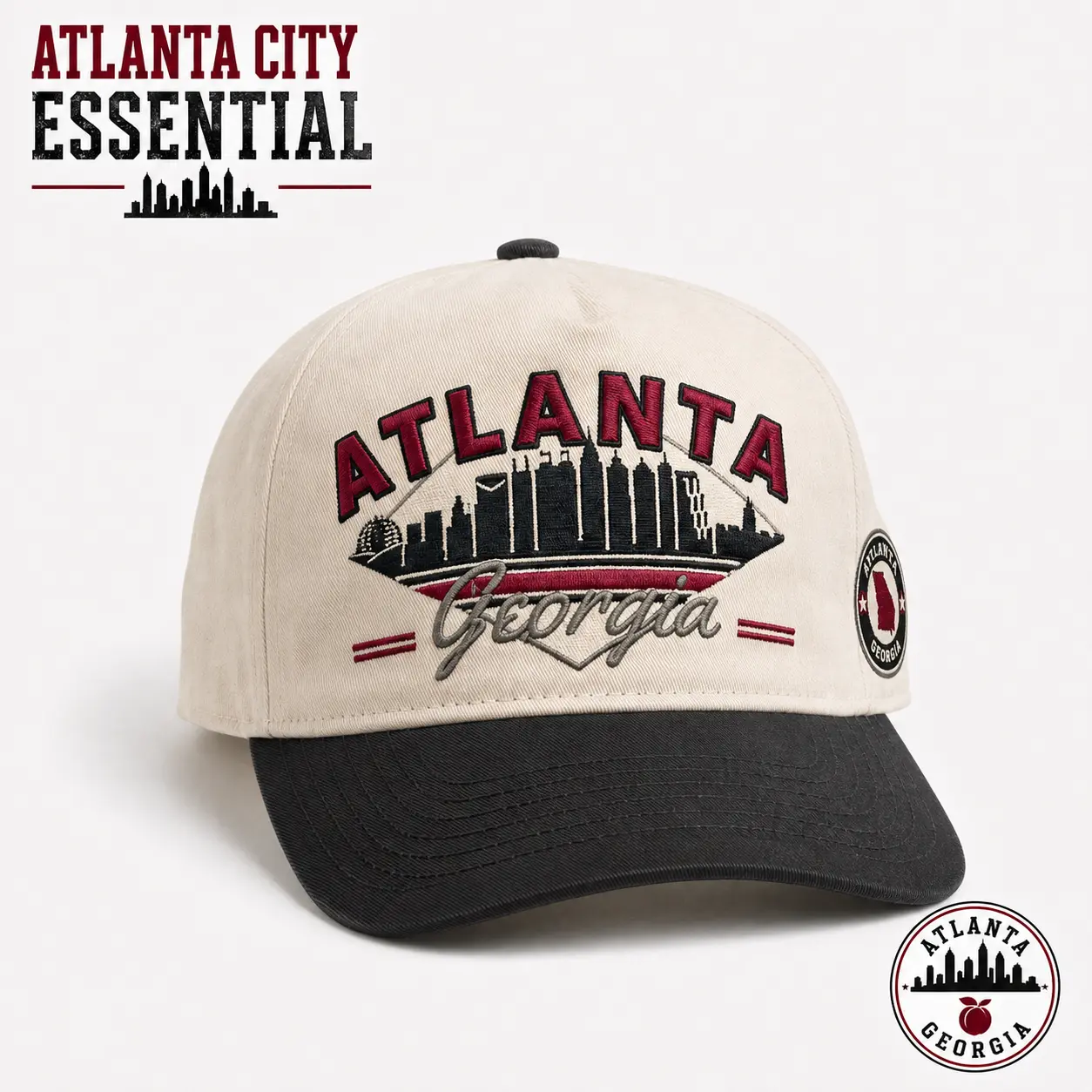 Atlanta Georgia Embroidered Trucker Hat | Vintage Skyline Snapback Cap | Adjustable Baseball Hat