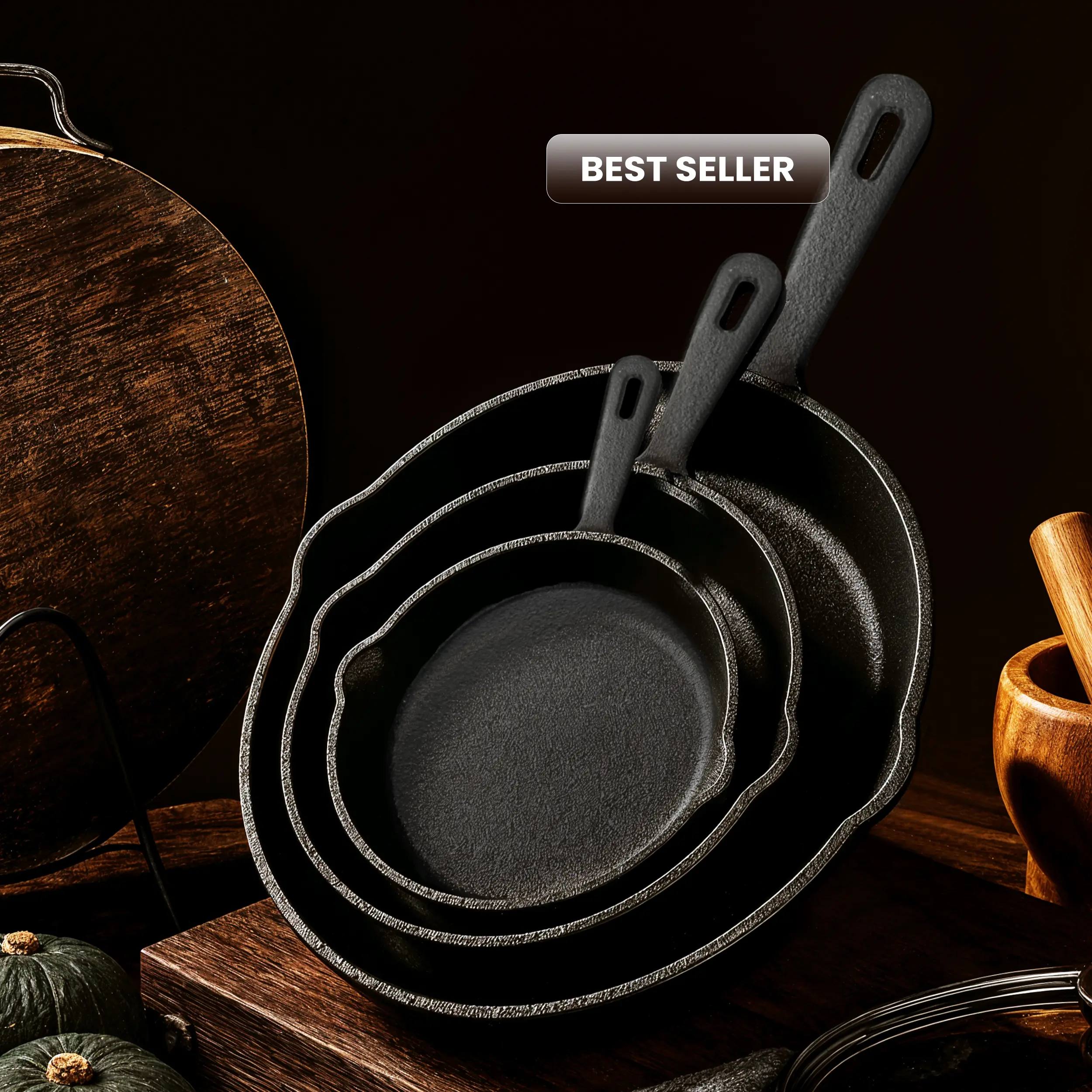 Utopia Kitchen 3-Piece Black Cast Iron Skillet Set - Pre-Seasoned Frying Pans 6", 8", 10" - Oven, Stove, Grill, Campfire Safe - Easy to Use Cookware