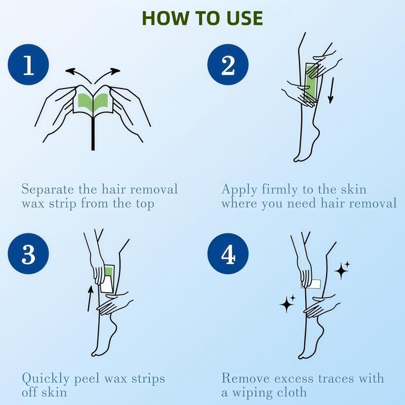 10PCS Wax Strips for Hair Removal, 1-Minute Hair Removal Waxing Kit for Women, Double-Sided Design Wax Strip for Face Arms Legs Chest Back Bikini/Brazilian Full Body Waxing Strips & 2 Oil Wipes - Easy to Use