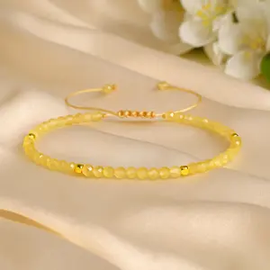 Natural Citrine Stone 3mm Tiny Beads Yellow Crystal Healing Charka Dainty Minimalist Skinny Bracelet Gift for Women