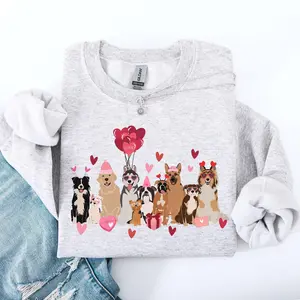Valentine's Dogs, Cute, Balloons, Animal Lover, Hearts, Love Sweatshirt, Crew Neck, Women's, Crewneck, Valentine's Day, Love, Heart, Cupid