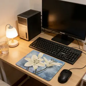 Vintage Lily Mouse Pad, Blue Floral Thickened Anti-Slip Computer Desk Mat, Elegant Lily Keyboard Pad, Office Gaming Decorative Pad