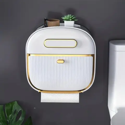 Wall Mounted Tissue Holder, 1 Count Bathroom Tissue Storage Box, Toilet Paper Holder, Waterproof Tissue Storage Rack, Bathroom Accessories, Bathroom Gadgets, Organizer, Bathroom Decor Supplies