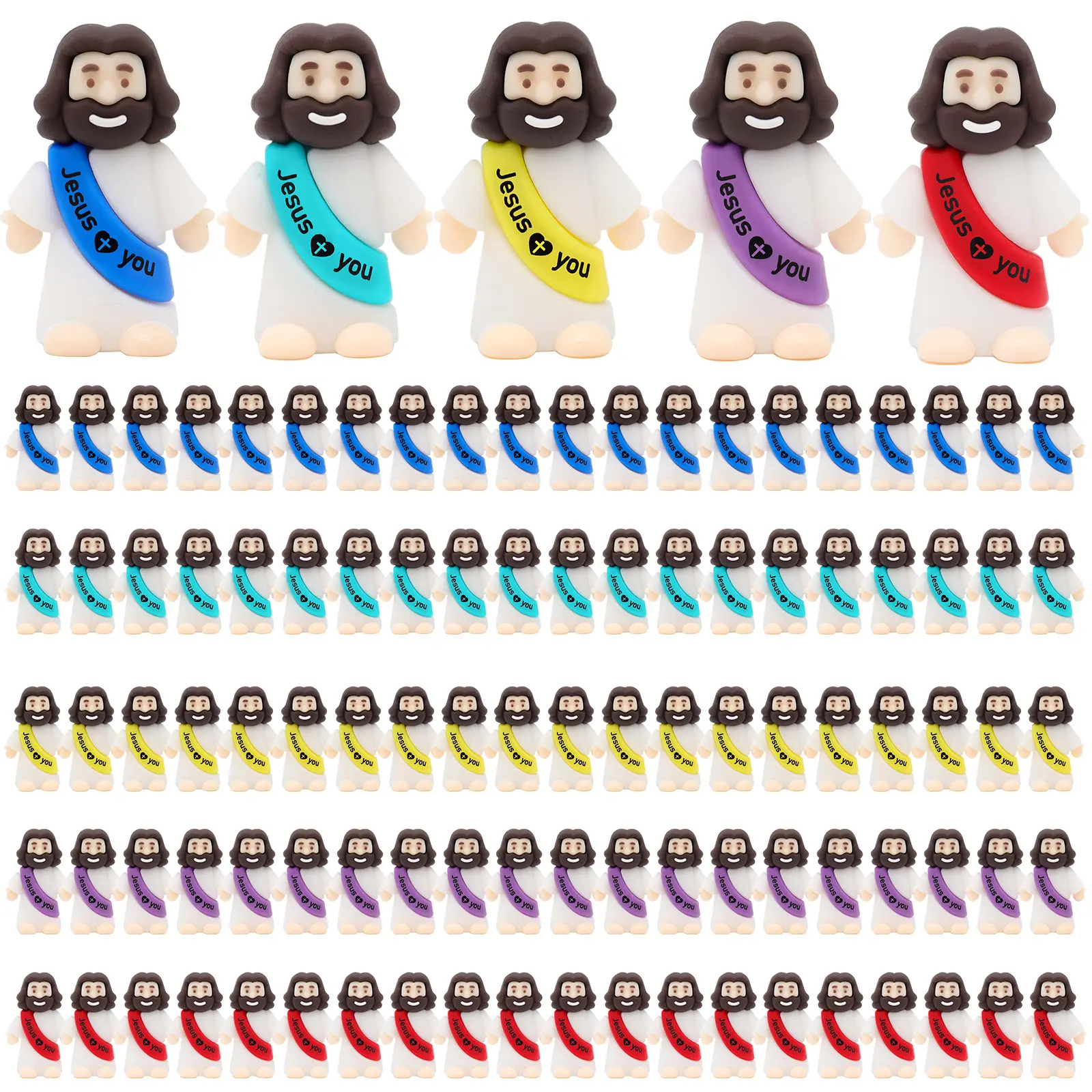 100Pcs Mini Jesus Figures  Tiny Jesus Figures Cute Jesus Ornament Toys with Jesus Love You Slogan Religious to Hide and Seek Religious Christmas Christian Baptism Gifts,OutdoorFun Decor Multicolor