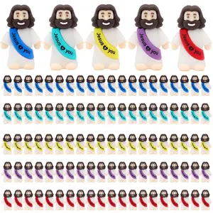 100Pcs Mini Jesus Figures  Tiny Jesus Figures Cute Jesus Ornament Toys with Jesus Love You Slogan Religious to Hide and Seek Religious Christmas Christian Baptism Gifts,OutdoorFun Decor Multicolor