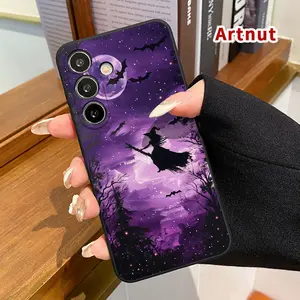 Case Compatible with Galaxy S24 Plus S25 S23 S22 Ultra S22+ Witch under Moonlight Liquid Silicone Camera Protection Ultra Thin Soft Phone Cover Gift for Girl