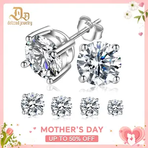 Delzzad 18k Gold-Plated Four-Prong Stud Earrings Round Lab-Created Moissanite Stud Earring S925 Sterling Silver/Copper Studs Moissanite Jewelry Perfect Birthday Mother’s Day Christmas Gift for Men Women Wedding Set Daily Anniversary Engagement Gift