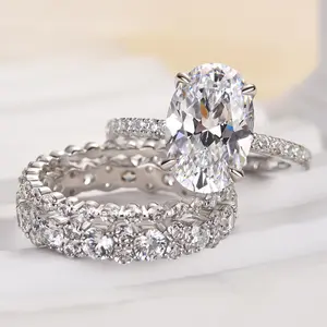 Effinny Jewelry 3.5ct Oval Cut 3PC Wedding Ring Set, 5A Cubic Zirconia Promise Ring Set in 925 Sterling Silver, Bridal Ring Set for Wedding, Travel, Party