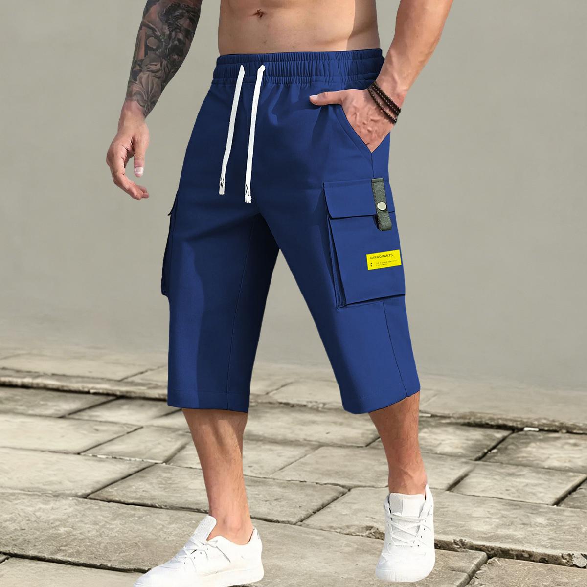 Pack of 5 men’s cargo shorts with an adjustable drawstring elastic waistband design, multiple practical pockets, flap side cargo pockets with large capacity, a casual, versatile style—an ideal everyday casual gift for a street-style boyfriend.