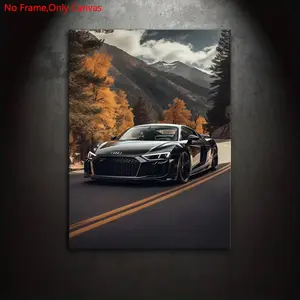 1 piece/set frameless canvas painting print poster, classic realistic landscape vehicle art, black sports car Audi R8, perfect gift for supercar lovers, ideal gift for bedroom, living room, kitchen, dormitory corridor, mural, wall decoration, room decor