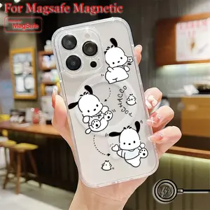 Pochaccos Cute Cartoon Phone Case for iPhone 16 15 14 13 12 11 Pro Max Mini XR XS X 7 8 Plus, Transparent Magnetic Anti-Drop Soft Tpu Back Cover