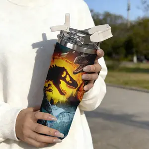 30oz Stainless Steel Handheld Mug Tumbler, Dinosaur Era Print Design, Dual-Layer Vacuum Insulated Cold & Warm, Portable Travel Cup Gift