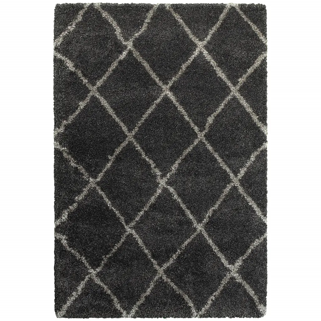212 MAIN Power-Loom Stainproof Charcoal & Gray Geometric Shag Rectangle Area Rug, 5x8 ft (Model 507887)