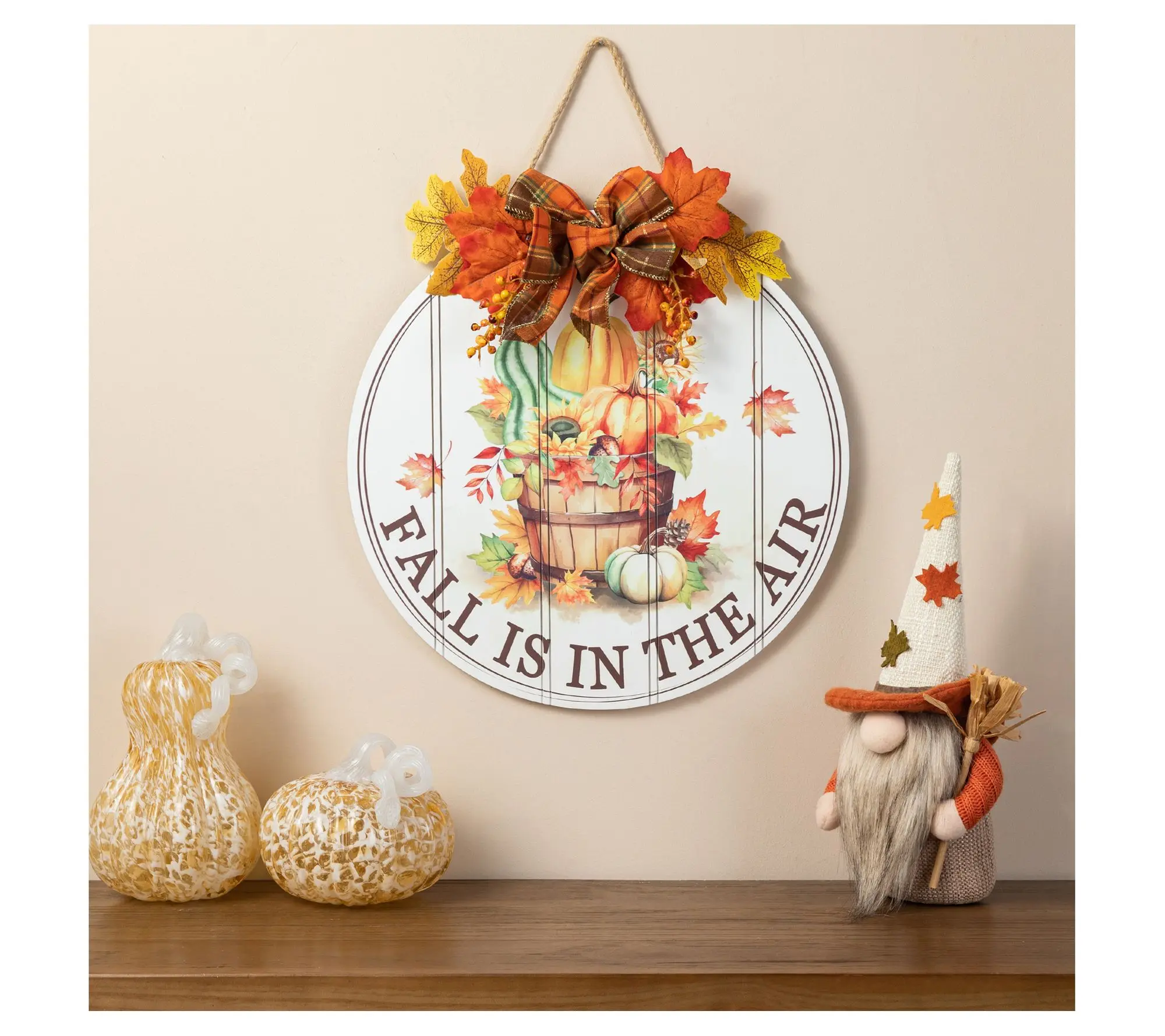 Glitzhome 15"D Fall Wooden Round Word Sign DoorHanger Glitzhome 15"D Fall Wooden Round Word Sign DoorHanger
