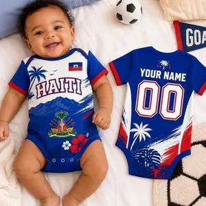 Personalized Haiti Baby Soccer Bodysuit, Custom Name Number Infant Football Jersey, Haiti Fan Baby Outfit, Haiti Jersey Romper Gift 0WS BXW