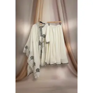 Embroidered Organza Palazzo Set - Wide Leg Pants with Dupatta