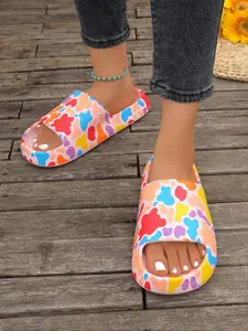 Women's Fashionable Random Colorblock Print Slides, Casual Comfortable Home Slippers, Non-slip Slippers for Indoor & Outdoor Wear, Walking Shoes, Footwear