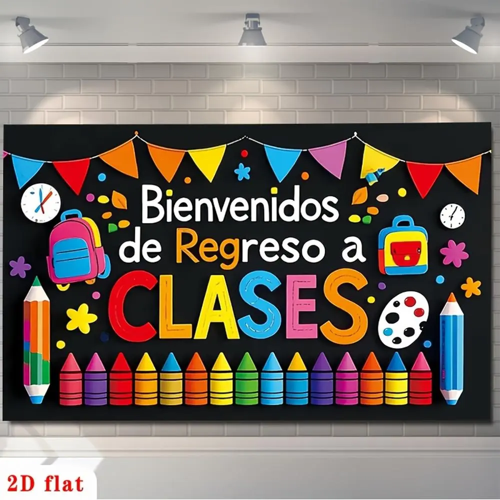 1PC 2D Flat Reusable Polyester Backdrop - Printed Spanish Theme Wall Decor, Primary School Classroom Banner, Party Decoration Supplies with Colorful Static Design for Back to School/Birthday Events, Party Decorations Banners, Backdrop Picture