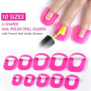 10 Sizes Various Sizes U-Shaped Nail Polish Spill Guards Set with French Nail Guide Stickers, Reusable Precision Nail Polish Protectors for Nail Painting, DIY Home Manicure Tools for Beginners, French Nail Art Supplies, Nail Accessories