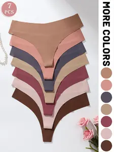 7-pack women's panties, various solid color thongs, soft and lightweight suitable for daily activities, leisure, and sports for all seasons, Seamless Knicker