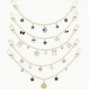 5 Handbag Chains, Goldstone with Enamel Moon, Stars, Hearts, Bows & Flowers Pendants - 5pcs Strap Replacement for Women's Bags and Purse bag accessory bag keychain Adjustable Bag Extension Chain Strap Trendy Fashionable Bag Charm