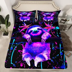 Feelyou Cute Sloth Pattern Fitted Sheet Set - Hawaii Animal Theme Bedroom Bedding Set, Decorative Colorful Cartoon Bedding Linens for Beds