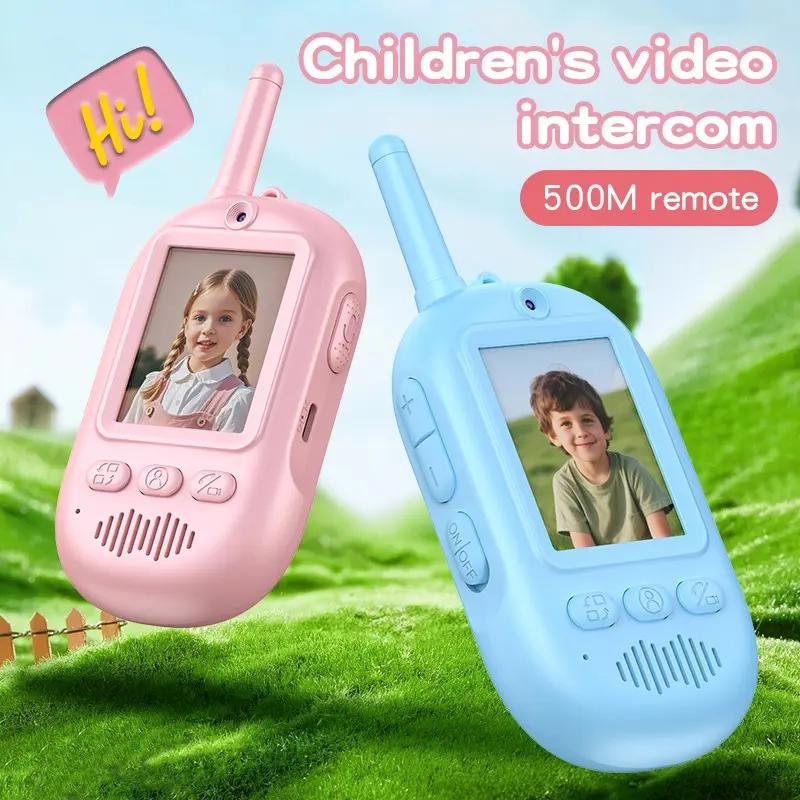 2 Pack USB-C Rechargeable Kids Video Walkie Talkies HD Screen One-Click Intercom Wireless Walkie Talkie Portable For Children Indoor Travel Baby Birthday Gfits