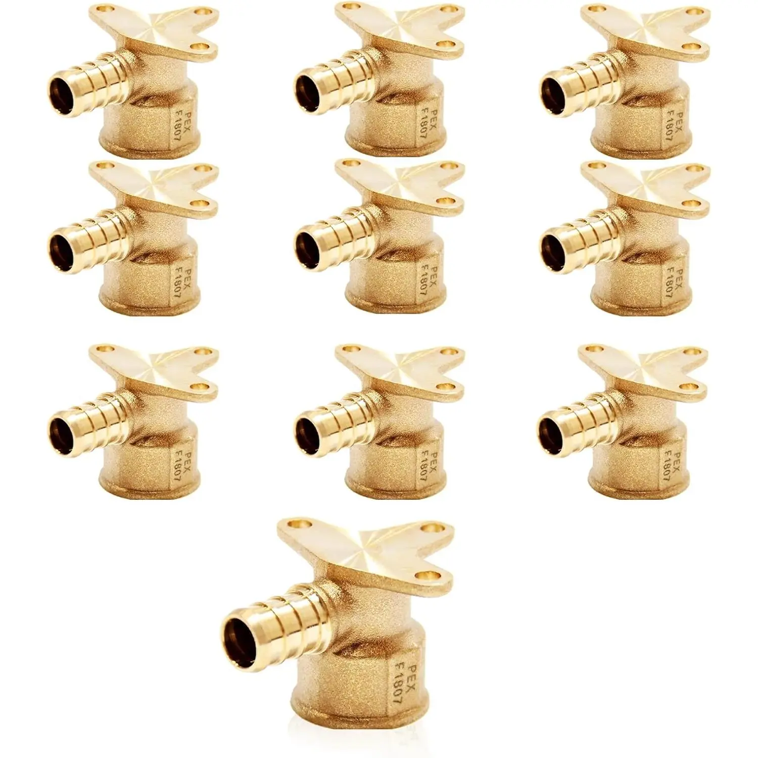 (10-Pack) PEX Fittings, Pex 1/2" x 1/2" Female Threaded NPT Drop Ear Elbow Adapter, Brass Crimp Fittings, for PEX Tubing Pipe Plumbing, ASTM F1807(PEX1807159)