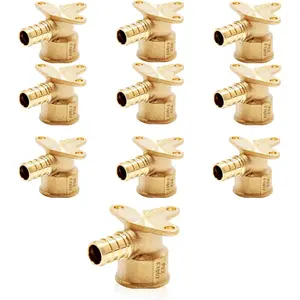 (10-Pack) PEX Fittings, Pex 1/2" x 1/2" Female Threaded NPT Drop Ear Elbow Adapter, Brass Crimp Fittings, for PEX Tubing Pipe Plumbing, ASTM F1807(PEX1807159)