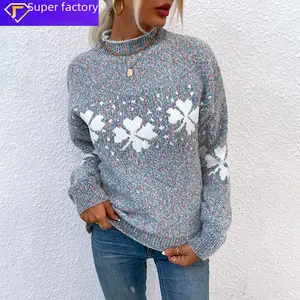 2025 Autumn and Winter New Christmas Sweater Women's European and American Style Casual Women's Wear Half Turtleneck Snowflake Sweater