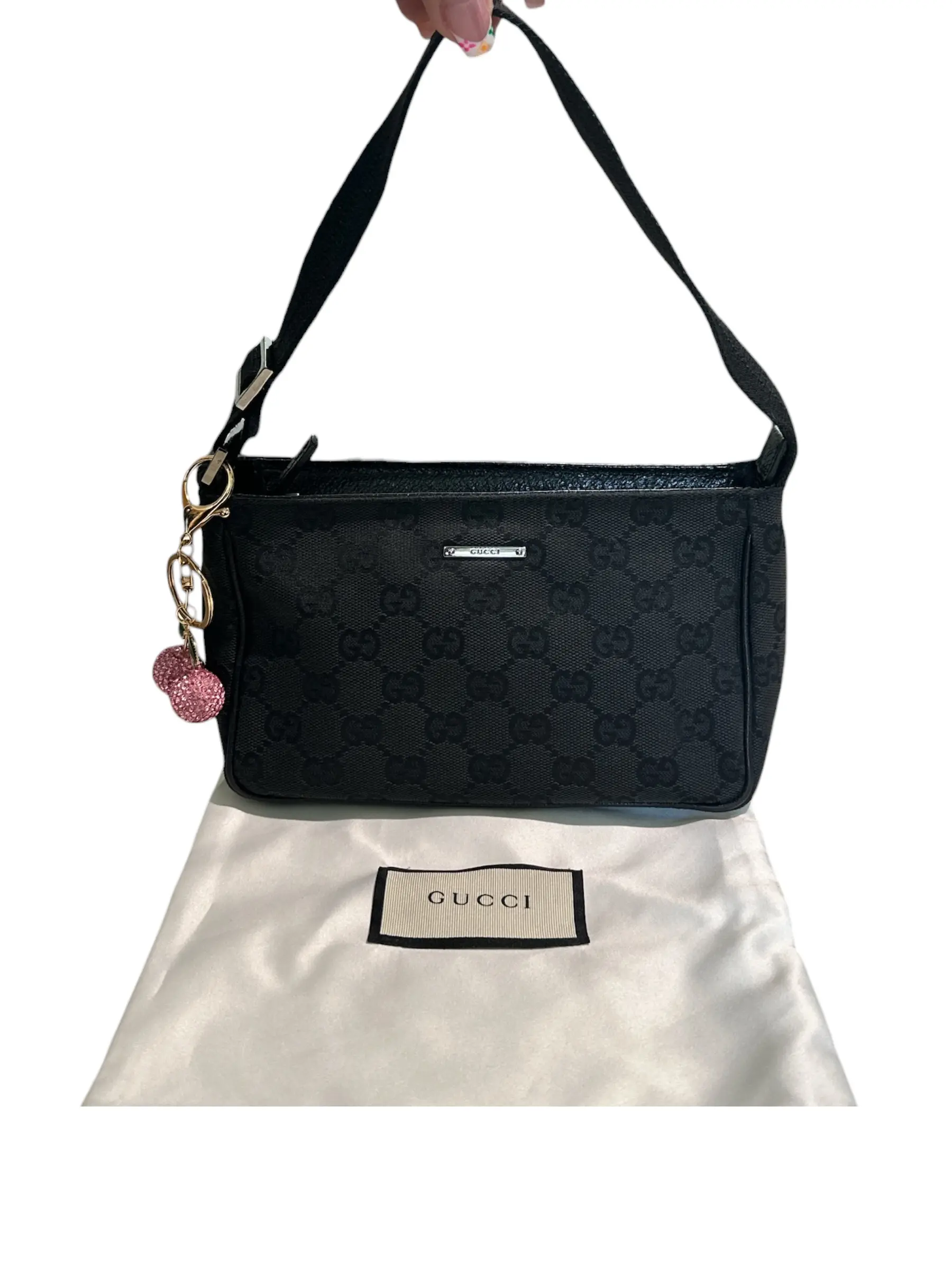 Pre-owned GUCCI canvas Shoulder Bags Black Pochette with Dustbag