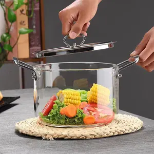 Stainless Steel Glass Pot, High Borosilicate Heat Resistant Dual Ear Cooking Pot, Transparent Soup Pot, Crockpot for Stews & Soups