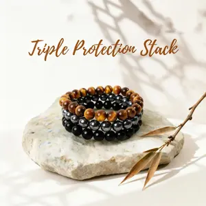 Protect Your Energy Natural Crystal Bracelet Set for Adults 8mm Tiger’s Eye, Obsidian & Hematite for Stacking Unisex Healing Gift Crystal Jewelry Emotional Balance