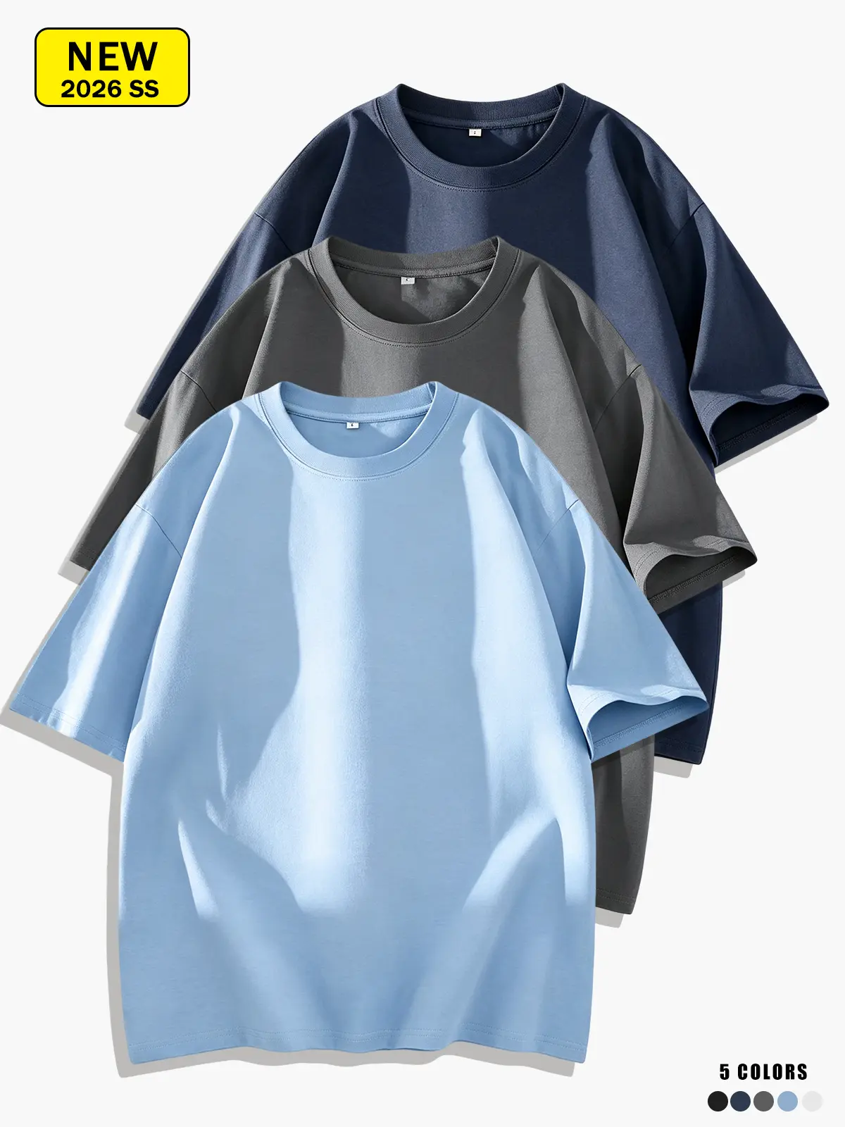 Unisex summer solid-color short-sleeve T-shirt made of pure cotton, relaxed drop-shoulder fit, moisture-wicking and breathable, skin-friendly and comfortable.