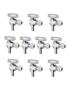 10 Pack Angle Stop Valves - 1/2 Inch PEX to 3/8 Inch OD Compression, Quarter-Turn Shut-Off for Bathroom and Kitchen Supply Lines, Brass Lead-Free Construction, Easy Install, Durable Plumbing Fittings for PEX and Copper