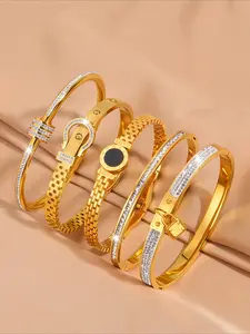5pcs stainless steel Art Deco style bracelet set, Bangle Bracelet Set, Bangles Bracelets Set, suitable for parties, gatherings, dating scenes, Trendy Bangles