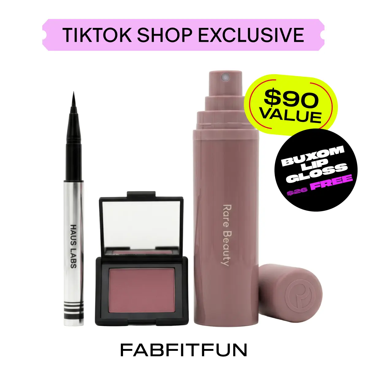 FabFitFun Soft Glam Makeup Set ($90 Value!) | Haus Labs, NARS, Rare Beauty | Eyeliner, Blush, Hair & Body Fragrance Mist