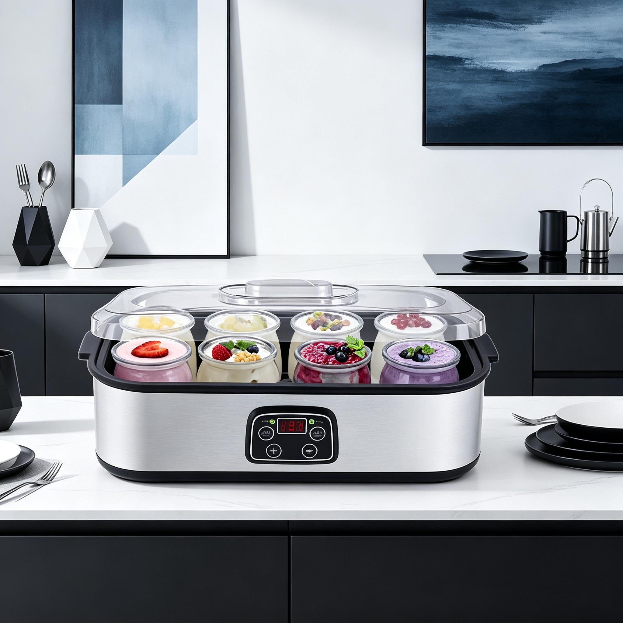 1pc Family 8-Cup Automatic Yogurt Maker, Multifunctional Electric Fermenter with US Plug, Makes Yogurt Jam Ice Cream Pudding, Complete Jar Set for Home Breakfast & Healthy DIY Snacks