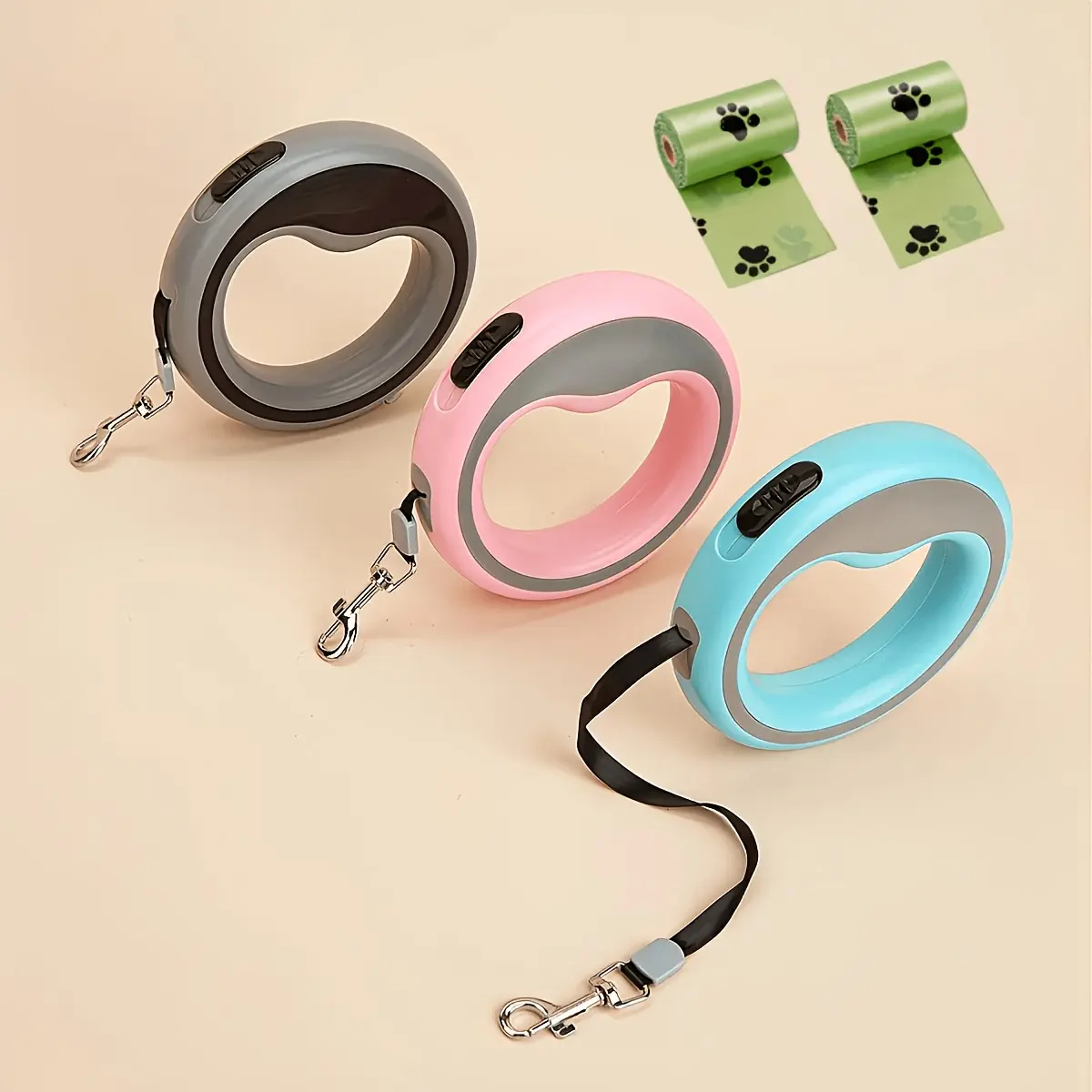 Retractable Dog Leash for Small Dogs - 98.43in Length, 5.12x5.12in Size, Copper Loop-Shaped Rope, 1-Button Lock for Smooth Length Adjust, Hand Ring Design, Pet Walking Collars & Leads Accessory