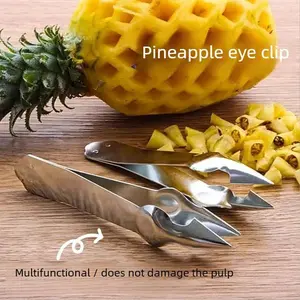 2PCS Stainless steel pineapple peeler, pineapple cutter, eye remover, tweezers, curved sugarcane knife, eye remover, and peeler.