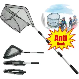 Foldable Manual Fishing Net with Aluminum Alloy Handle, 1 Triangular Fish Landing Net, Adjustable Foldable Telescopic Fishing Gear, Fly Fishing