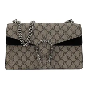 Gucci Dionysus Tiger Head Buckle Monogram Chain Canvas Leather Shoulder Crossbody Bag for Women in Ebony Black