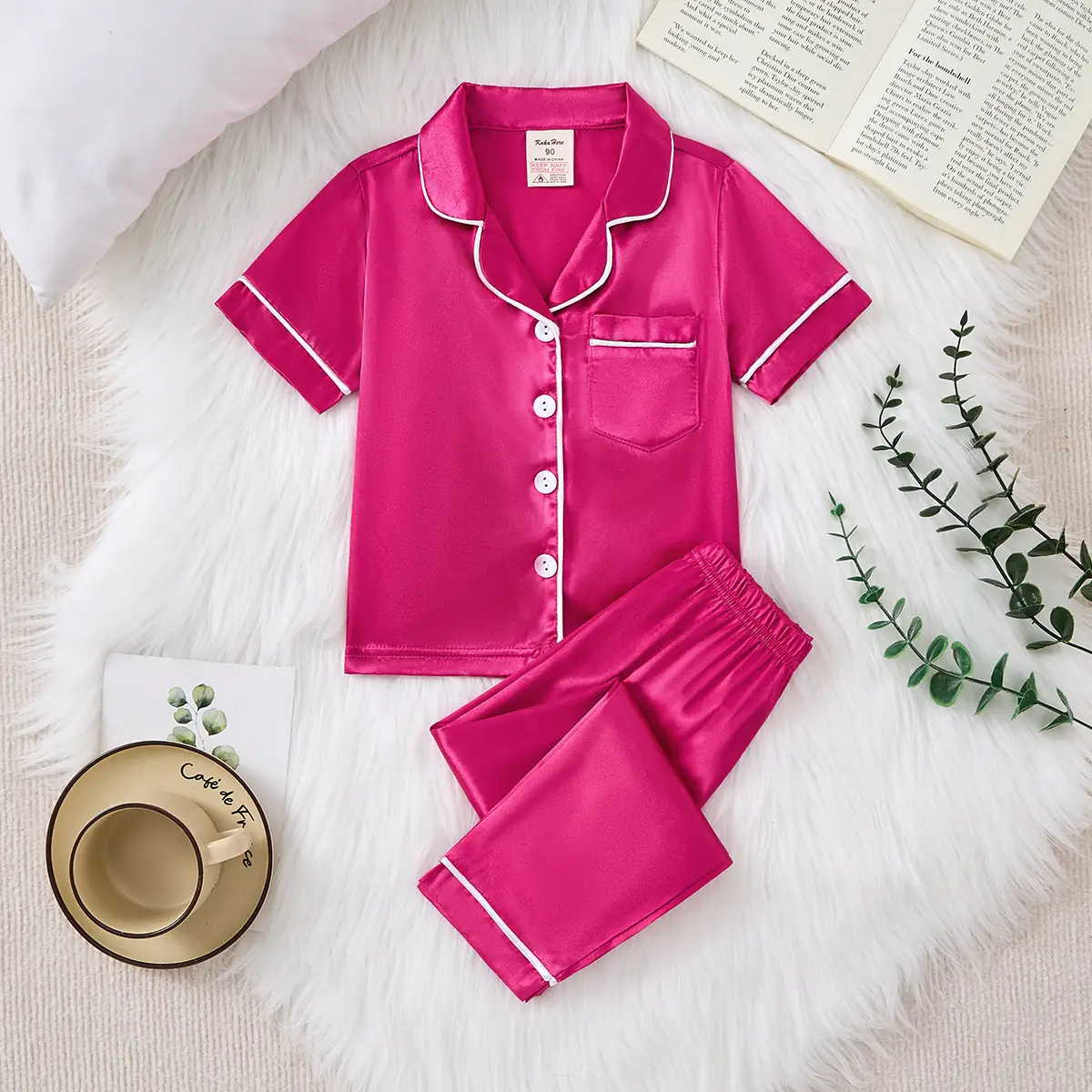 Toddler Kids' Satin Pajamas - Spring/Summer Short-Sleeve & Long-Pant Style Soft Satin Fabric • Button-Up Design • Suitable for 1-8 Years Old • Unise