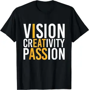 Funny Men Shirts, Vision Creativity Passion T-Shirt  Casual Fashion Menswear Smooth Top Basic Streetwear