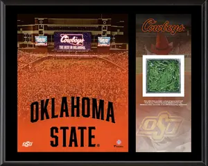 Oklahoma State Cowboys 12" x 15" Boone Pickens Stadium Sublimated Plaque with Game-Used Turf from Boone Pickens Stadium