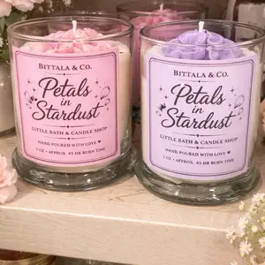 Bittala & Co. Petals in Stardust Lavender -vanilla Candles - Hand Poured with Love, 7 oz, Approx. 45 HR Burn Time, Little Bath & Candle Shop