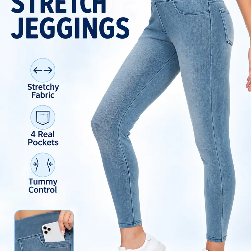 THE GYM PEOPLE Women's High Waisted Skinny Cotton Jeggings - Pull-On, Tummy Control, 4 Pockets, Ultra Stretch Blend Fabric, Sporty Chic Trouser for Work & Outdoor Activities, All Season Bottoms